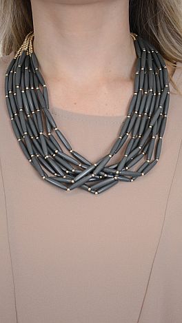 Beaded Layered Necklace, Grey