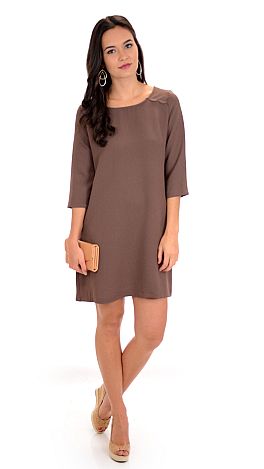 Off to a Scallop Dress, Taupe