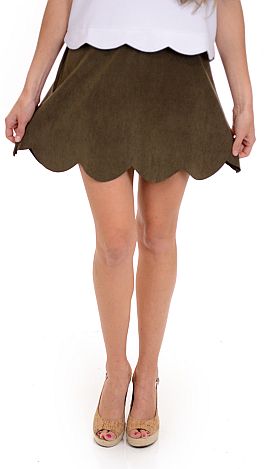 Olive Scallop Suede Skirt