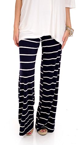 Striped Palazzo Pants, Navy