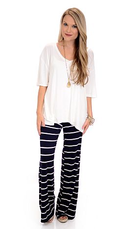 Striped Palazzo Pants, Navy