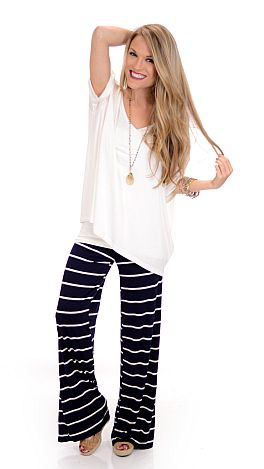 navy and white striped palazzo pants