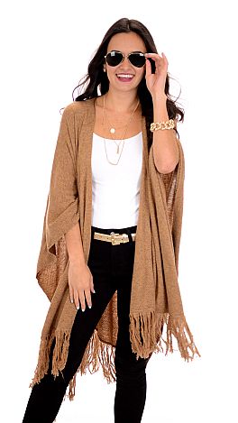 Cognac Fringe Poncho