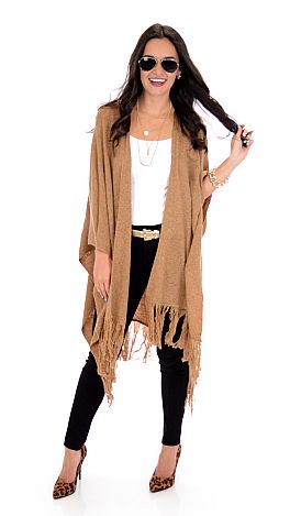 Cognac Fringe Poncho