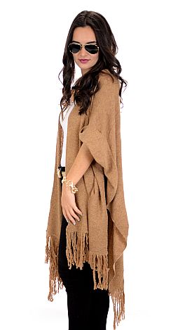 Cognac Fringe Poncho