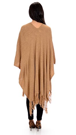 Cognac Fringe Poncho