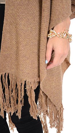 Cognac Fringe Poncho