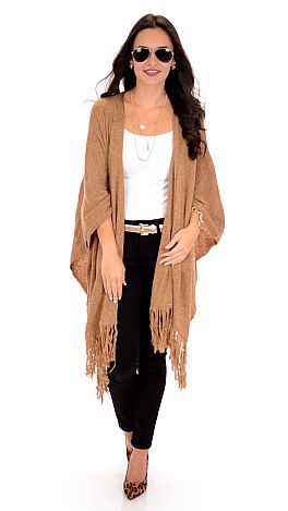 Cognac Fringe Poncho