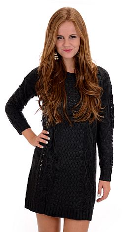 Belted Sweater Dress, Charcoal