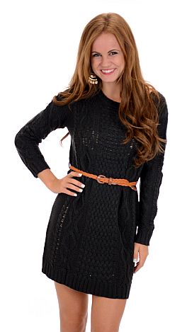 Belted Sweater Dress, Charcoal