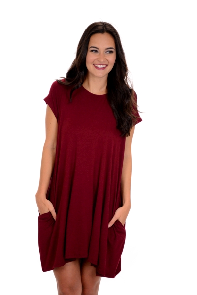 Knit Frock with Pockets, Burgundy