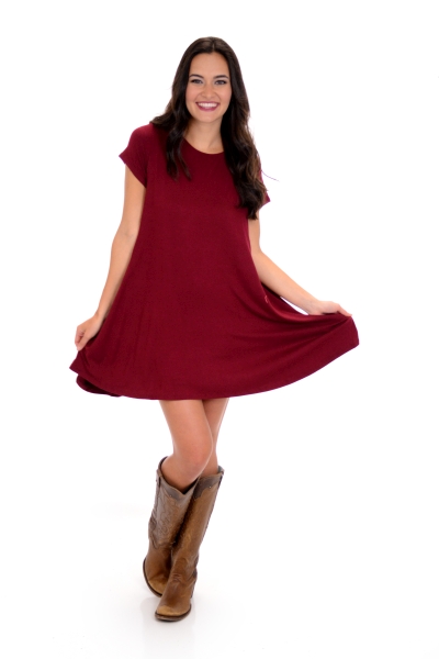 Knit Frock with Pockets, Burgundy