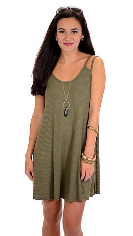 Ribbed Swing Dress, Olive