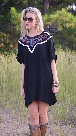 Western Embroidered Shift Dress