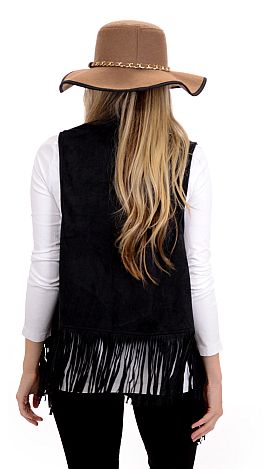 Falling for Fringe Vest, Black