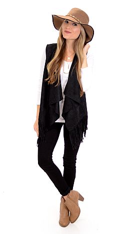 Falling for Fringe Vest, Black