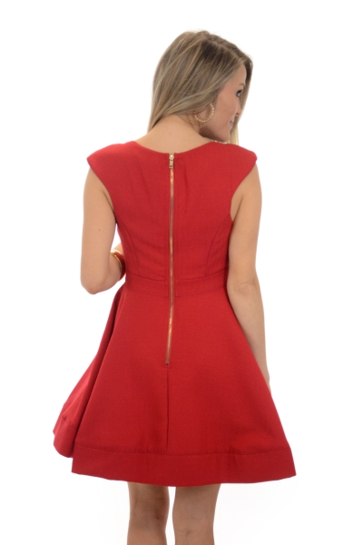 Cap Sleeve Flare Dress, Red