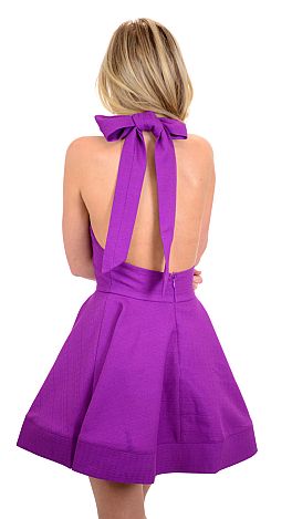 Structured Bow Halter Dress, Purple