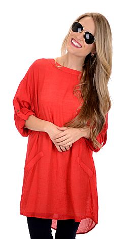 Oh My Gauze Tunic, Red