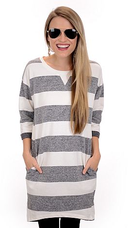 Stripe Sweatshirt Dress, Gray