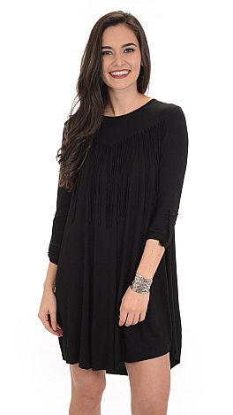 Front and Fringed Dress, Black