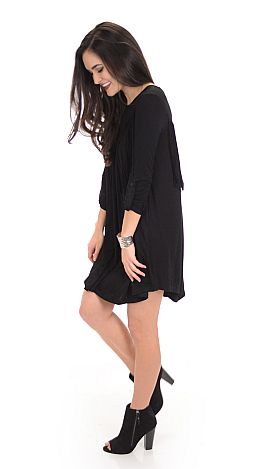 Front and Fringed Dress, Black