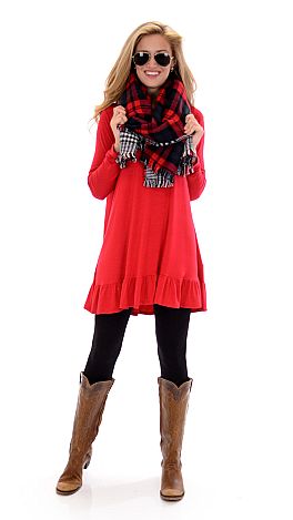 Ruffle Bottom Knit Dress, Red