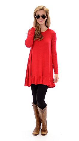 Ruffle Bottom Knit Dress, Red