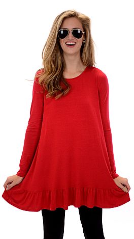 Ruffle Bottom Knit Dress, Red