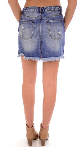 Distressed Denim Skirt