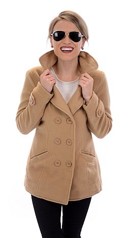 Double Breasted Pea Coat, Camel