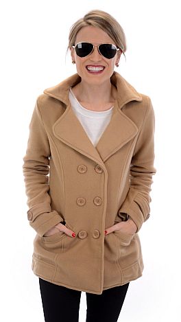 Double Breasted Pea Coat, Camel