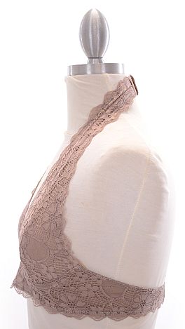Halter Lace Bralette, Taupe