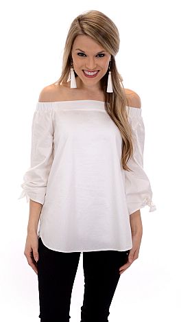 Preppy Off Shoulder Blouse - Tops - The Blue Door Boutique