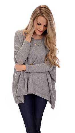 Boxy Dolman Top, Heather Grey