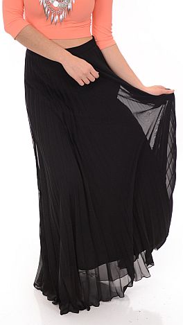 Pleated Maxi Skirt, Black