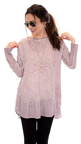 Oil Washed Knit Tunic, Mauve