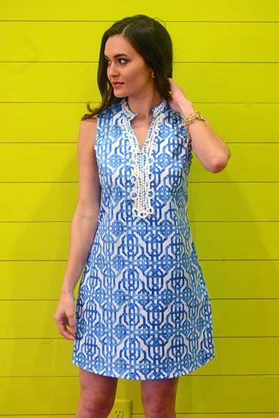 Kate Crochet Dress, Blue Painterly