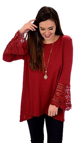 Thermal and Lace Top, Burgundy