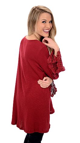 Thermal and Lace Top, Burgundy