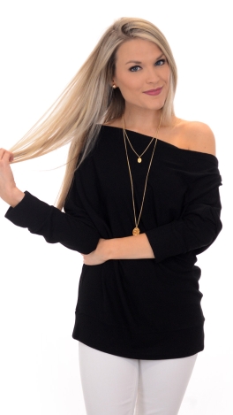 Flashdance Ribbed Top, Black