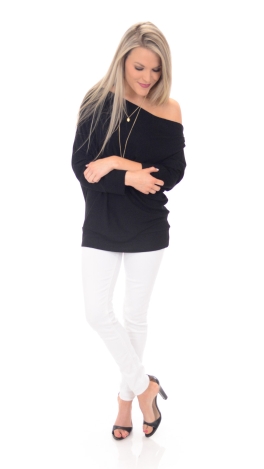 Flashdance Ribbed Top, Black