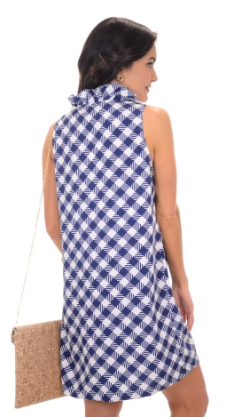 Whitney Ruffle Dress, Navy Gingham