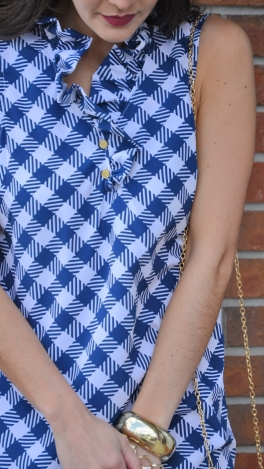 Whitney Ruffle Dress, Navy Gingham