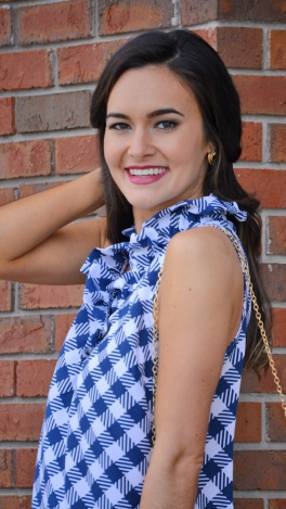 Whitney Ruffle Dress, Navy Gingham