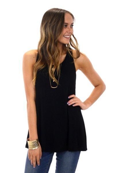 Tiered Double Layer Tank Top - Black