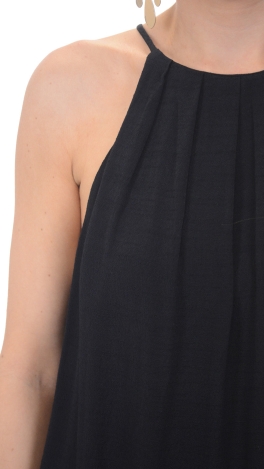 Pleat Neck Dress, Black - Dresses - The Blue Door Boutique