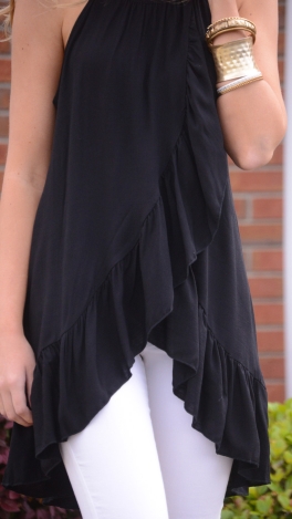 Ruffle Wrap Tunic, Black