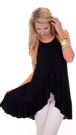 Ruffle Wrap Tunic, Black