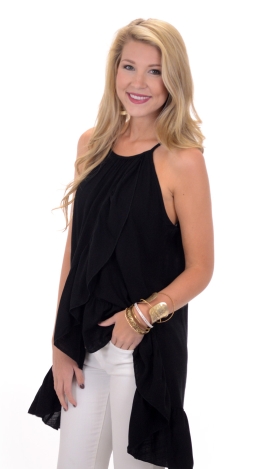 Ruffle Wrap Tunic, Black